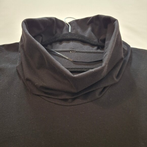 Oversized Cowl Neck Cap Sleeve Black T Shirt Dress Size M Ruched at Side Seams - Picture 11 of 16